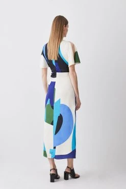 Karen Millen Abstract Colour Block Draped Satin Angel Sleeve Midi Dress 11 Karen Millen Abstract Colour Block Draped Satin Angel Sleeve Midi Dress -Karen Millen shop blue abstract colour block draped satin angel sleeve midi dress 4