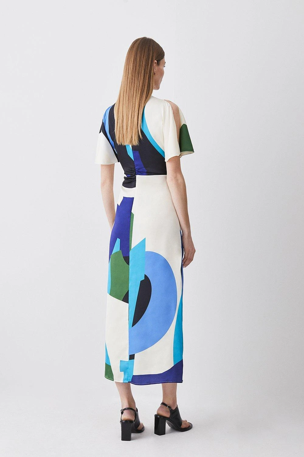 Karen Millen Abstract Colour Block Draped Satin Angel Sleeve Midi Dress 7 Karen Millen Abstract Colour Block Draped Satin Angel Sleeve Midi Dress - Image 5