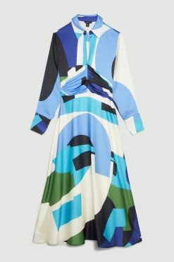 Karen Millen Abstract Colour Block Draped Satin Midi Dress