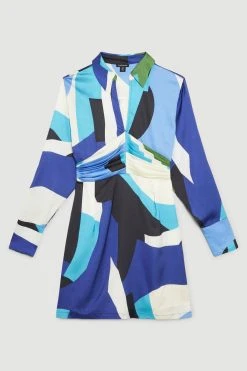 Karen Millen Abstract Colour Block Draped Satin Mini Dress