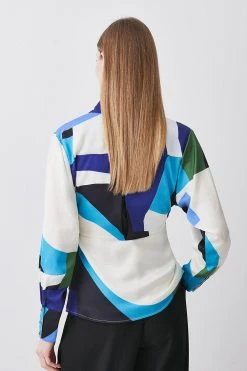 Karen Millen Abstract Colour Block Satin Blouse