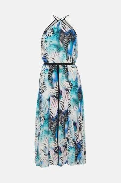 Karen Millen Animal Viscose Crepe Halter Woven Maxi