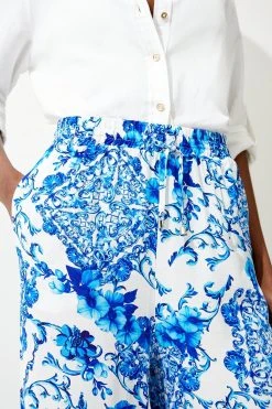 Karen Millen Baroque Tile Woven Wide Leg Trouser -Karen Millen shop blue baroque tile woven wide leg trouser 3