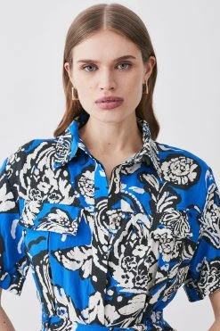 Karen Millen Batik Viscose Linen Belted Playsuit