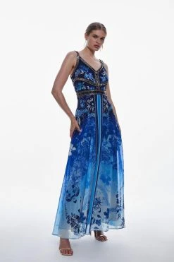 Karen Millen Beaded Embellished Woven Maxi Dress 10 Karen Millen Beaded Embellished Woven Maxi Dress -Karen Millen shop blue beaded embellished woven maxi dress 3