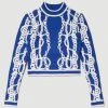Karen Millen Chain Jacquard Knit Long Sleeve Top 2 Karen Millen Chain Jacquard Knit Long Sleeve Top -Karen Millen shop blue chain jacquard knit long sleeve top