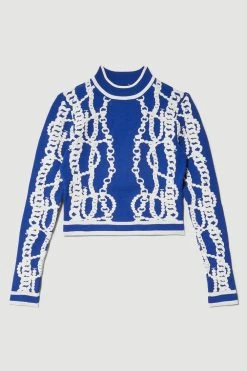 Karen Millen Chain Jacquard Knit Long Sleeve Top