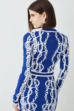 Karen Millen Chain Jacquard Knit Long Sleeve Top -Karen Millen shop blue chain jacquard knit long sleeve top 4