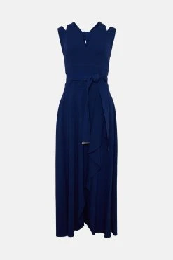 Karen Millen Compact Stretch Viscose Waterfall Midi Dress -Karen Millen shop blue compact stretch viscose waterfall midi dress 4