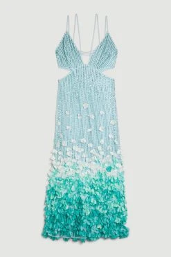 Karen Millen Crystal Applique Deep V Woven Maxi Dress -Karen Millen shop blue crystal applique deep v woven maxi dress 3