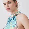 Karen Millen Disc Sequin Halter Woven Mini Dress -Karen Millen shop blue disc sequin halter woven mini dress