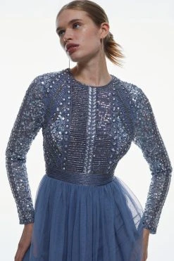 Karen Millen Embellished Bodice Tulle Skirt Maxi Dress