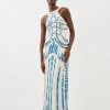 Karen Millen Embellished Geo Halter Maxi Dress 2 Karen Millen Embellished Geo Halter Maxi Dress -Karen Millen shop blue embellished geo halter maxi dress