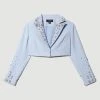 Karen Millen Embellished Stretch Woven Cropped Jacket -Karen Millen shop blue embellished stretch woven cropped jacket