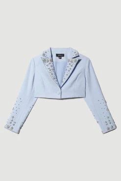 Karen Millen Embellished Stretch Woven Cropped Jacket