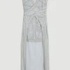 Karen Millen Embellished V Neck High Low Maxi Dress -Karen Millen shop blue embellished v neck high low maxi dress