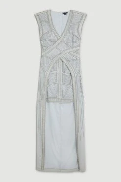 Karen Millen Embellished V Neck High Low Maxi Dress