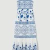 Karen Millen Floral & Geo Embroidered Woven Midaxi -Karen Millen shop blue floral geo embroidered woven midaxi