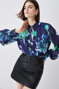 Karen Millen Floral Shirred Detail Woven Blouse