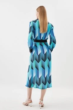 Karen Millen Geo Belted Woven Midi Shirt Dress