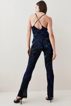 Karen Millen Hand Beaded And Embellished Jumpsuit 10 Karen Millen Hand Beaded And Embellished Jumpsuit -Karen Millen shop blue hand beaded and embellished jumpsuit 3