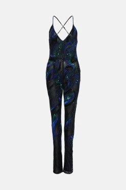 Karen Millen Hand Beaded And Embellished Jumpsuit 11 Karen Millen Hand Beaded And Embellished Jumpsuit -Karen Millen shop blue hand beaded and embellished jumpsuit 4