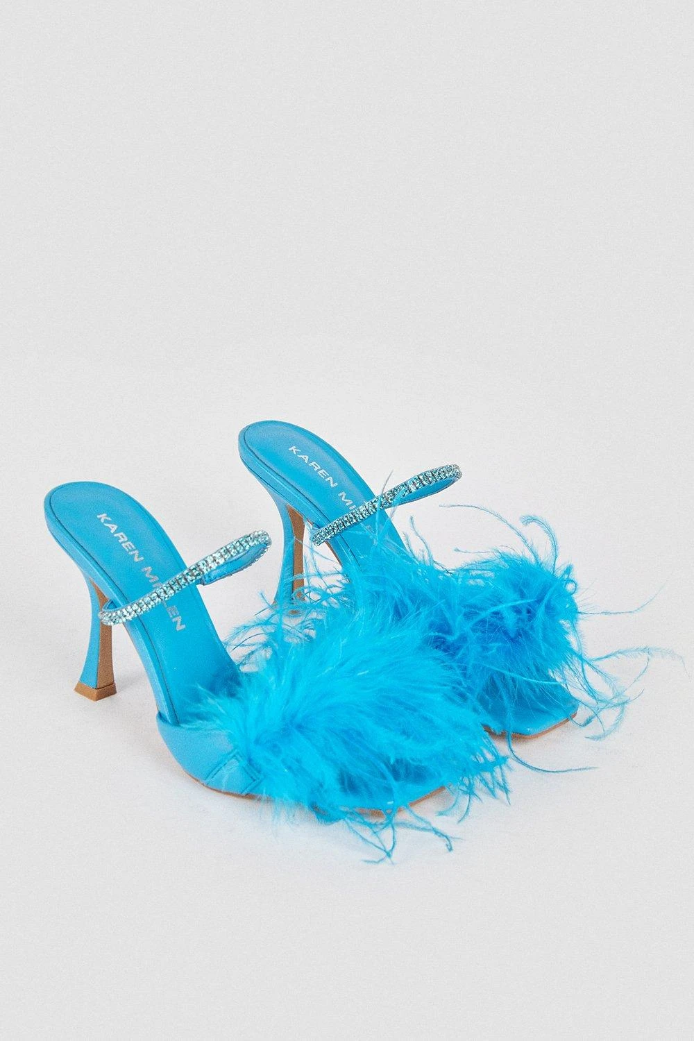 Karen Millen Leather Diamante Feather Heeled Mule 3 Karen Millen Leather Diamante Feather Heeled Mule