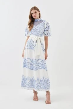Karen Millen Lydia Millen Cutwork Twill Woven Maxi Dress 11 Karen Millen Lydia Millen Cutwork Twill Woven Maxi Dress -Karen Millen shop blue lydia millen cutwork twill woven maxi dress 3