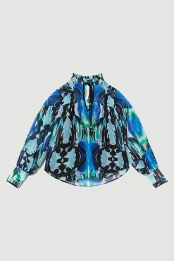 Karen Millen Mirrored Kaleidoscope Woven Blouse 8 Karen Millen Mirrored Kaleidoscope Woven Blouse -Karen Millen shop blue mirrored kaleidoscope woven blouse 1
