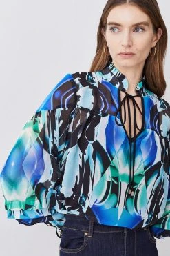 Karen Millen Mirrored Kaleidoscope Woven Blouse 9 Karen Millen Mirrored Kaleidoscope Woven Blouse -Karen Millen shop blue mirrored kaleidoscope woven blouse 2