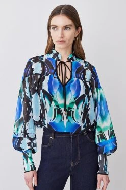 Karen Millen Mirrored Kaleidoscope Woven Blouse 11 Karen Millen Mirrored Kaleidoscope Woven Blouse -Karen Millen shop blue mirrored kaleidoscope woven blouse 4