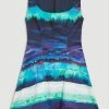 Karen Millen Painterly Stripe Full Skirted Mini Dress -Karen Millen shop blue painterly stripe full skirted mini dress