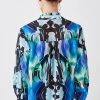 Karen Millen Petite Mirrored Kaleidoscope Woven Blouse -Karen Millen shop blue petite mirrored kaleidoscope woven blouse