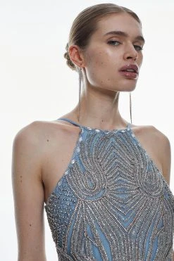 Karen Millen Petite Premium Embellished Mini Dress -Karen Millen shop blue petite premium embellished mini dress 3