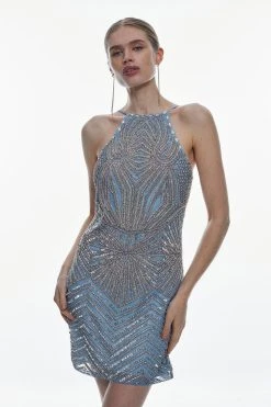 Karen Millen Petite Premium Embellished Mini Dress -Karen Millen shop blue petite premium embellished mini dress 4