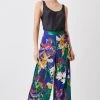 Karen Millen Petite Printed Wide Leg Waist Tie Jersey Trousers 2 Karen Millen Petite Printed Wide Leg Waist Tie Jersey Trousers -Karen Millen shop blue petite printed wide leg waist tie jersey trousers