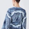 Karen Millen Petite Scarf Printed Hammered Satin Woven Wrap Top 1 Karen Millen Petite Scarf Printed Hammered Satin Woven Wrap Top -Karen Millen shop blue petite scarf printed hammered satin woven wrap top