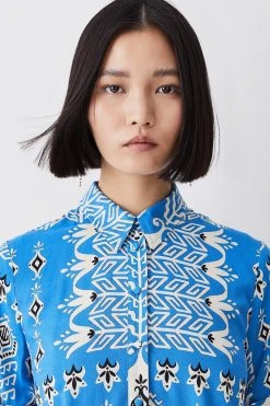 Karen Millen Placement Print Woven Shirt -Karen Millen shop blue placement print woven shirt 2