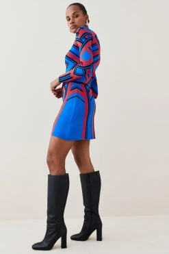 Karen Millen Placement Stripe Jacquard Zip Through Jacket