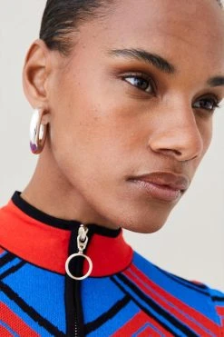 Karen Millen Placement Stripe Jacquard Zip Through Jacket -Karen Millen shop blue placement stripe jacquard zip through jacket 4