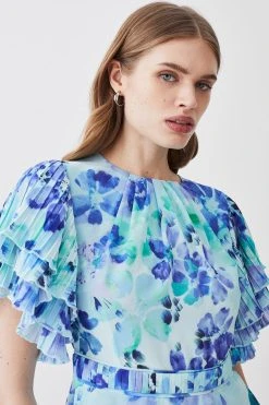 Karen Millen Pleat Detail Petal Print Ruffle Top