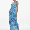 Karen Millen Pleat Detail Petal Print Strappy Woven Midi Dress 2 Karen Millen Pleat Detail Petal Print Strappy Woven Midi Dress -Karen Millen shop blue pleat detail petal print strappy woven midi dress