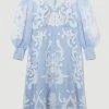 Karen Millen Plus Size Applique Organdie Buttoned Woven Maxi Dress -Karen Millen shop blue plus size applique organdie buttoned woven maxi dress