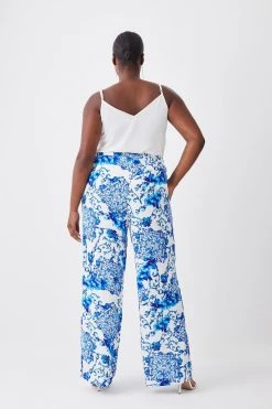 Karen Millen Plus Size Baroque Tile Woven Wide Leg Trouser 9 Karen Millen Plus Size Baroque Tile Woven Wide Leg Trouser -Karen Millen shop blue plus size baroque tile woven wide leg trouser 2
