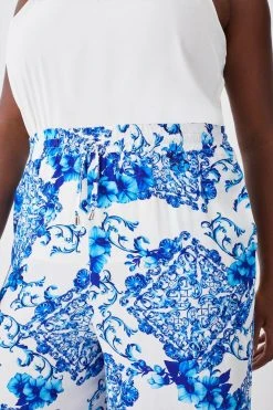Karen Millen Plus Size Baroque Tile Woven Wide Leg Trouser 11 Karen Millen Plus Size Baroque Tile Woven Wide Leg Trouser -Karen Millen shop blue plus size baroque tile woven wide leg trouser 4