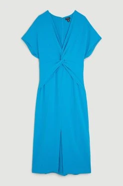 Karen Millen Premium Crepe Twist Waist Detail Cap Sleeve Midi Dress -Karen Millen shop blue premium crepe twist waist detail cap sleeve midi dress 1