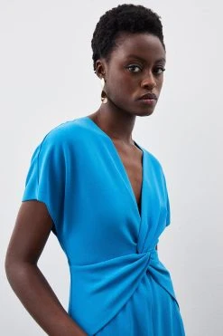 Karen Millen Premium Crepe Twist Waist Detail Cap Sleeve Midi Dress -Karen Millen shop blue premium crepe twist waist detail cap sleeve midi dress 2