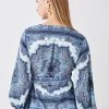Karen Millen Scarf Printed Hammered Satin Woven Wrap Top -Karen Millen shop blue scarf printed hammered satin woven wrap top