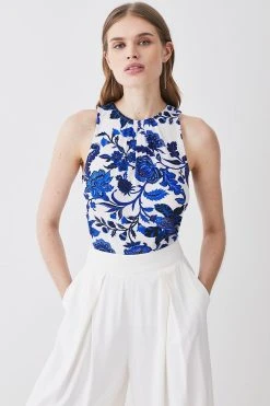 Karen Millen Summer Blues Woven Shell Top 11 Karen Millen Summer Blues Woven Shell Top -Karen Millen shop blue summer blues woven shell top 4