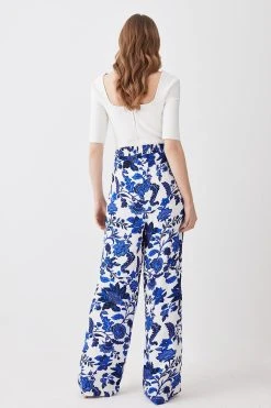 Karen Millen Summer Blues Woven Wide Leg Trouser -Karen Millen shop blue summer blues woven wide leg trouser 2